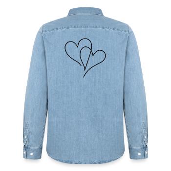 Two Hearts in Minimalist Line Art - Men’s Organic Denim Shirt by Stanley/Stella - light wash - Back - AI Model Male 185 light (185cm)