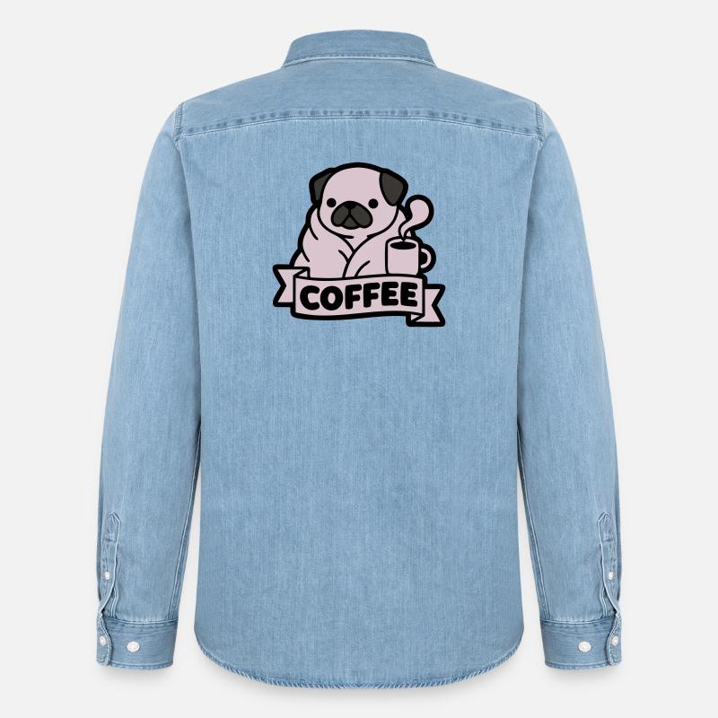 Mops Kaffee Morgenmuffel Banner - Männer Jeanshemd Organic von Stanley/Stella - verwaschenes Hellblau