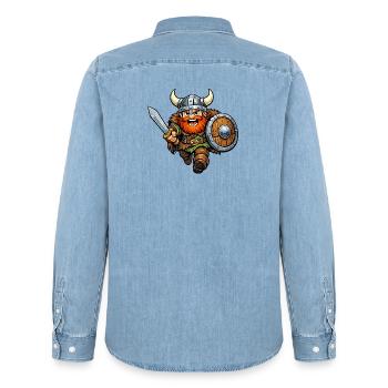Viking Warrior - Men’s Organic Denim Shirt by Stanley/Stella - light wash - Back - AI Model Male 185 light (185cm)