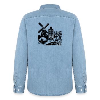 NL Urlaub Niederlande Holland - Männer Jeanshemd Organic von Stanley/Stella - verwaschenes Hellblau - Hinten - AI Model Male 185 light (185cm)
