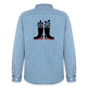 Rubber Boots Plants Icon - Men’s Organic Denim Shirt by Stanley/Stella - light wash - Back - AI Model Male 185 light (185cm)