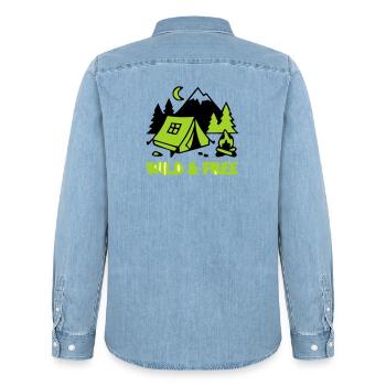 Camping Zelt Natur Grafik - Männer Jeanshemd Organic von Stanley/Stella - verwaschenes Hellblau - Hinten - AI Model Male 185 light (185cm)