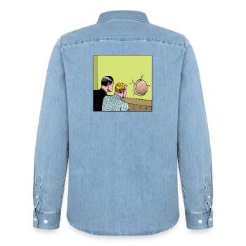Loch in der Wand - Männer Jeanshemd Organic von Stanley/Stella - verwaschenes Hellblau - Hinten - AI Model Male 185 light (185cm)