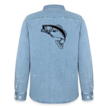 Logo transparent de poisson pour pêcheur - Chemise en denim homme bio Stanley/Stella - bleu clair délavé - Dos - AI Model Male 185 light (185cm)