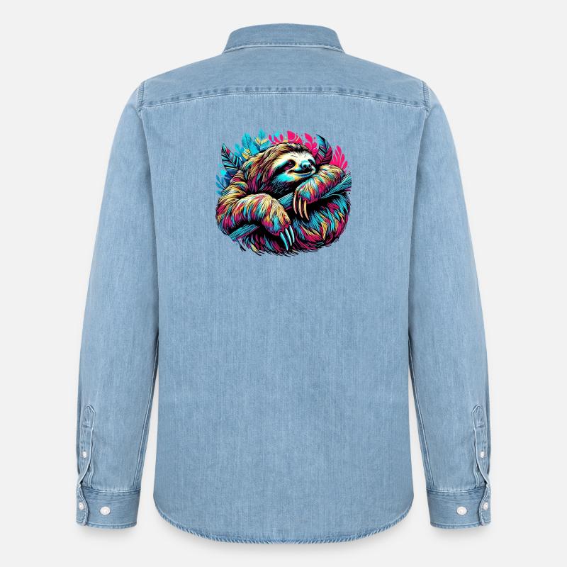 Faultier - Männer Jeanshemd Organic von Stanley/Stella - verwaschenes Hellblau