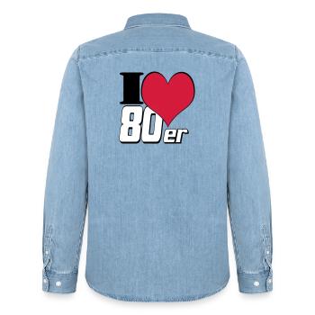 80s Party Retro Fun , Theme Party Shirt 80s (25) - Men’s Organic Denim Shirt by Stanley/Stella - light wash - Back - AI Model Male 185 light (185cm)