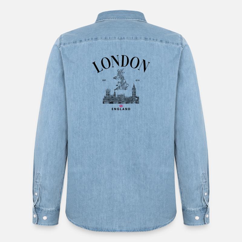 Tiny Union Jack auf Schwarz - Männer Jeanshemd Organic von Stanley/Stella - verwaschenes Hellblau