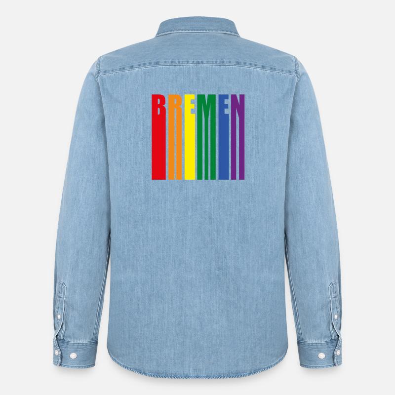 Bremen Regenbogen Pride Geschenk - Männer Jeanshemd Organic von Stanley/Stella - verwaschenes Hellblau