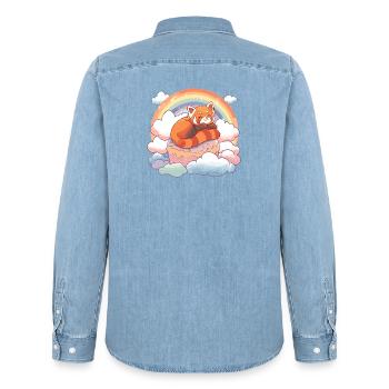 Red Panda in Rainbow Cloud Cake - Men’s Organic Denim Shirt by Stanley/Stella - light wash - Back - AI Model Male 185 light (185cm)