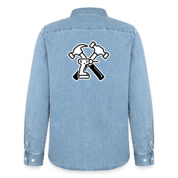 Outline Coat of Arms tool - Men’s Organic Denim Shirt by Stanley/Stella - light wash - Back - AI Model Male 185 light (185cm)