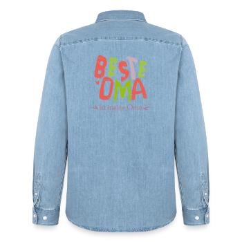 beste Oma - Männer Jeanshemd Organic von Stanley/Stella - verwaschenes Hellblau - Hinten - AI Model Male 185 light (185cm)
