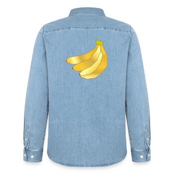 Illustration minimaliste de bananes - Chemise en denim homme bio Stanley/Stella - bleu clair délavé - Dos - AI Model Male 185 light (185cm)