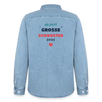 Einschulung 2026 Schwester - Schulkind Geschenk Sc - Männer Jeanshemd Organic von Stanley/Stella - verwaschenes Hellblau - Hinten - AI Model Male 185 light (185cm)