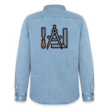 Tischler Werkzeuge Grafik - Männer Jeanshemd Organic von Stanley/Stella - verwaschenes Hellblau - Hinten - AI Model Male 185 light (185cm)