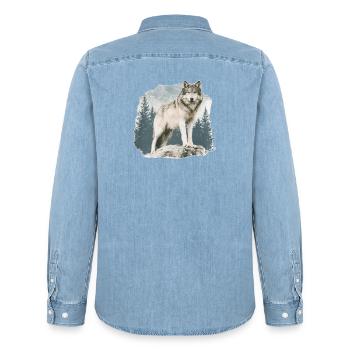 Wolf Vintage - Männer Jeanshemd Organic von Stanley/Stella - verwaschenes Hellblau - Hinten - AI Model Male 185 light (185cm)