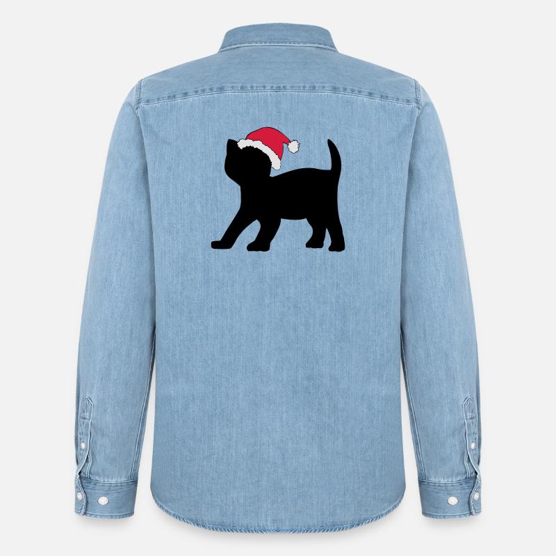 Kätzchen in einem Weihnachts-Hut. - Männer Jeanshemd Organic von Stanley/Stella - verwaschenes Hellblau