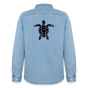 A sea turtle - Men’s Organic Denim Shirt by Stanley/Stella - light wash - Back - AI Model Male 185 light (185cm)