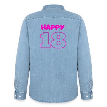18 Birthday Pink - Men’s Organic Denim Shirt by Stanley/Stella - light wash - Back - AI Model Male 185 light (185cm)
