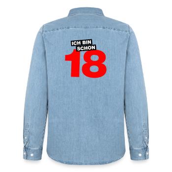 Ich bin schon 18 - Männer Jeanshemd Organic von Stanley/Stella - verwaschenes Hellblau - Hinten - AI Model Male 185 light (185cm)