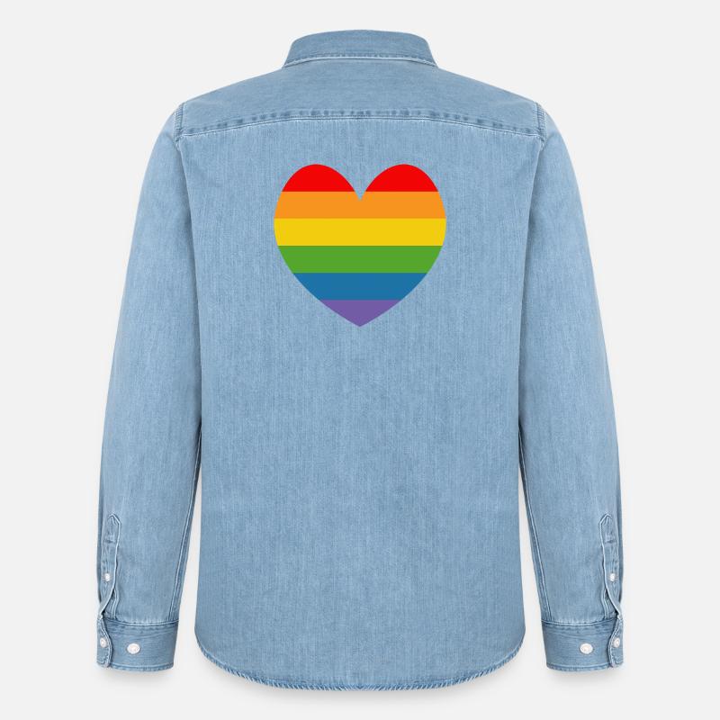 LGBT CSD TShirt Regenbogen HERZ - Männer Jeanshemd Organic von Stanley/Stella - verwaschenes Hellblau