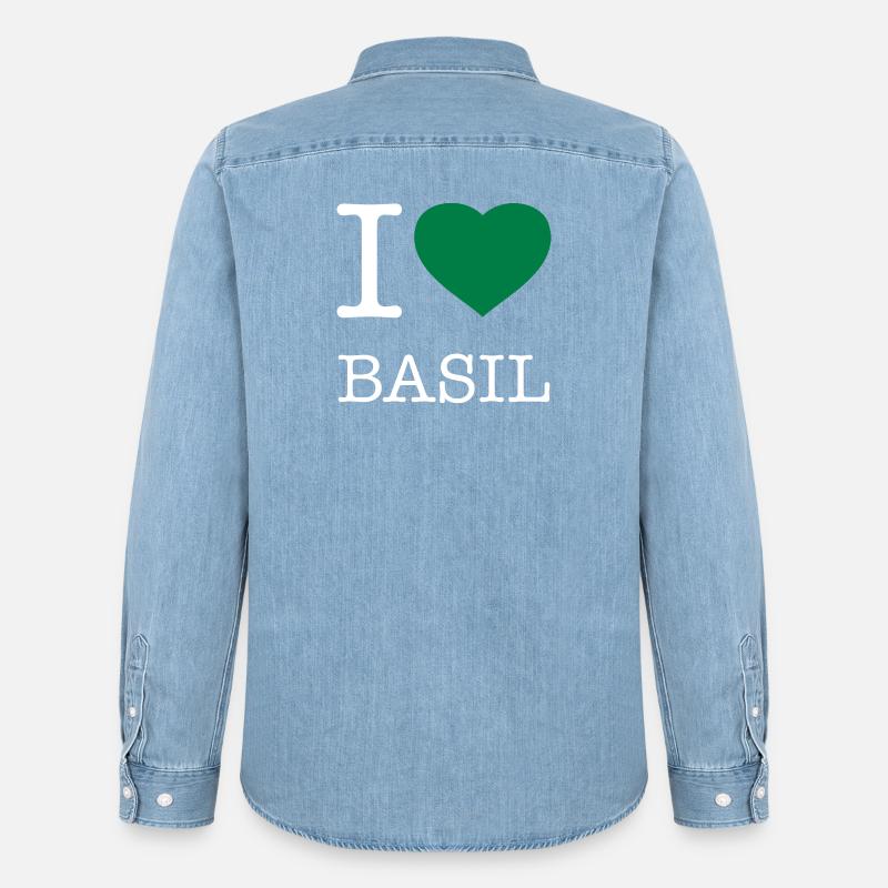 I LOVE BASIL Basilikum - Männer Jeanshemd Organic von Stanley/Stella - verwaschenes Hellblau
