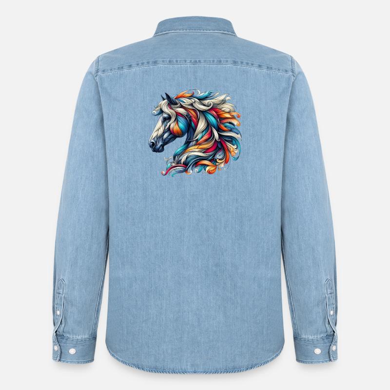 Pferd - Männer Jeanshemd Organic von Stanley/Stella - verwaschenes Hellblau