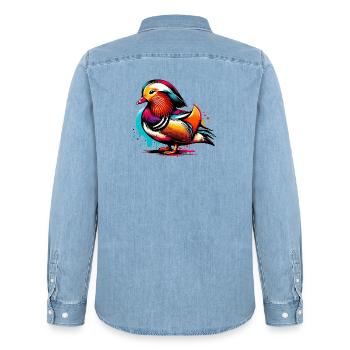 Canard mandarin - Chemise en denim homme bio Stanley/Stella - bleu clair délavé - Dos - AI Model Male 185 light (185cm)