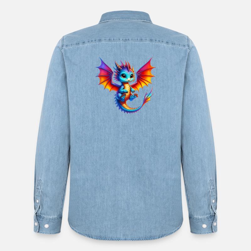 Drache - Männer Jeanshemd Organic von Stanley/Stella - verwaschenes Hellblau