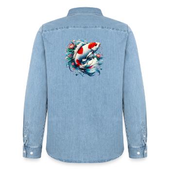 Carpe Koi japonaise japonaise - Chemise en denim homme bio Stanley/Stella - bleu clair délavé - Dos - AI Model Male 185 light (185cm)