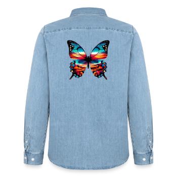 Papillon - Chemise en denim homme bio Stanley/Stella - bleu clair délavé - Dos - AI Model Male 185 light (185cm)