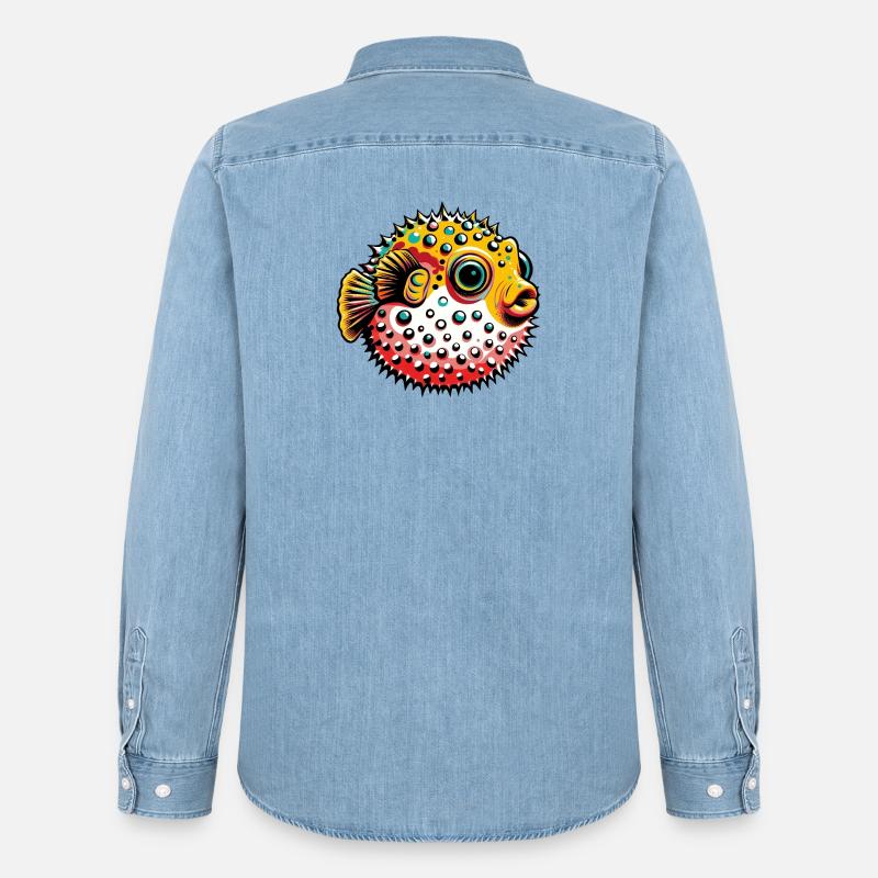 Kugelfisch - Männer Jeanshemd Organic von Stanley/Stella - verwaschenes Hellblau