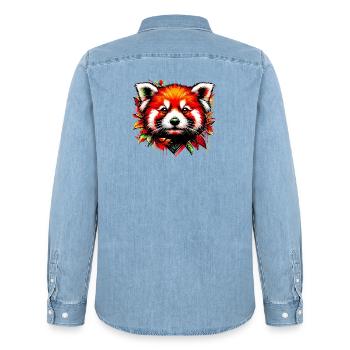 Kleiner Panda - Männer Jeanshemd Organic von Stanley/Stella - verwaschenes Hellblau - Hinten - AI Model Male 185 light (185cm)