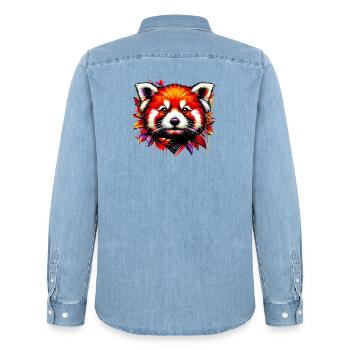 Kleiner Panda - Männer Jeanshemd Organic von Stanley/Stella - verwaschenes Hellblau - Hinten - AI Model Male 185 light (185cm)