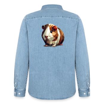 Süßes Meerschweinchen im Polygon-Stil - Männer Jeanshemd Organic von Stanley/Stella - verwaschenes Hellblau - Hinten - AI Model Male 185 light (185cm)
