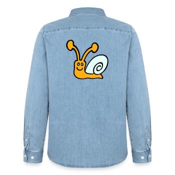 coquille d’escargot mignon mignon heureux cool - Chemise en denim homme bio Stanley/Stella - bleu clair délavé - Dos - AI Model Male 185 light (185cm)