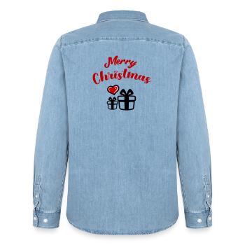 Joyeux Noël - Chemise en denim homme bio Stanley/Stella - bleu clair délavé - Dos - AI Model Male 185 light (185cm)