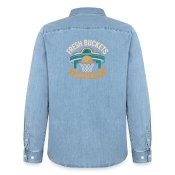 Parole de basket : humour : Idée cadeau pour joueur de basket - Chemise en denim homme bio Stanley/Stella - bleu clair délavé - Dos - AI Model Male 185 light (185cm)