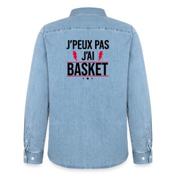 I can't I have basketball Humor Basketball - Men’s Organic Denim Shirt by Stanley/Stella - light wash - Back - AI Model Male 185 light (185cm)