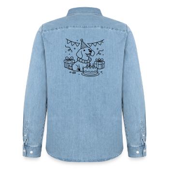 Geburtstag Dackel Torte Kinder  - Männer Jeanshemd Organic von Stanley/Stella - verwaschenes Hellblau - Hinten - AI Model Male 185 light (185cm)