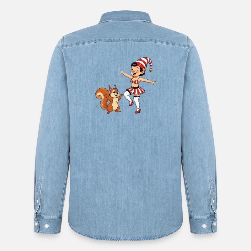 Leprechaun-Mädchen mit Eichhörnchen - Männer Jeanshemd Organic von Stanley/Stella - verwaschenes Hellblau
