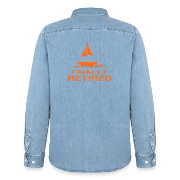 Finally Retirement Sailboat Orange Pension Pensioner - Men’s Organic Denim Shirt by Stanley/Stella - light wash - Back - AI Model Male 185 light (185cm)