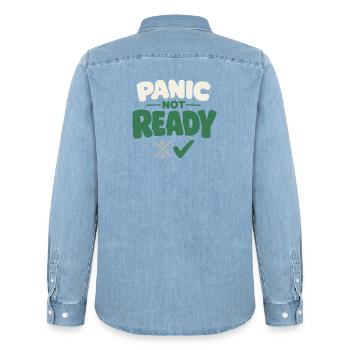 Le calme l’emporte sur la panique, le mode de vie, - Chemise en denim homme bio Stanley/Stella - bleu clair délavé - Dos - AI Model Male 185 light (185cm)