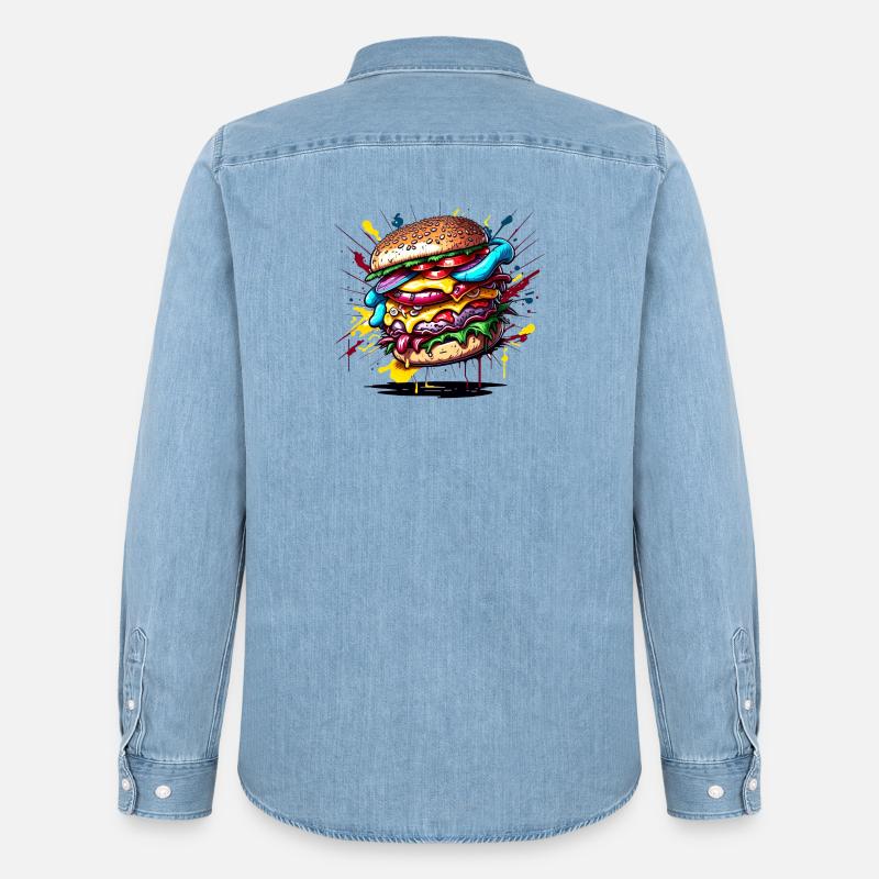 Hamburger Graffiti Farbexplosion - Männer Jeanshemd Organic von Stanley/Stella - verwaschenes Hellblau
