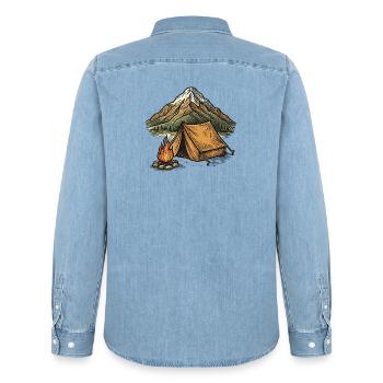 Mountain camping tent evening - Men’s Organic Denim Shirt by Stanley/Stella - light wash - Back - AI Model Male 185 light (185cm)