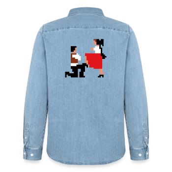 Šij, luby šewco šij... - Chemise en denim homme bio Stanley/Stella - bleu clair délavé - Dos - AI Model Male 185 light (185cm)