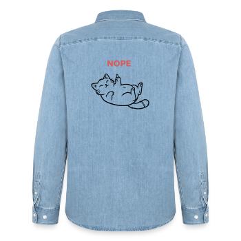 Lachende Katze Nope Mittelfinger - Männer Jeanshemd Organic von Stanley/Stella - verwaschenes Hellblau - Hinten - AI Model Male 185 light (185cm)