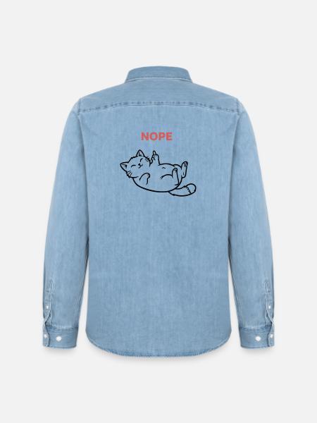 Laughing Cat Nope Middle Finger - Men’s Organic Denim Shirt by Stanley/Stella - light wash