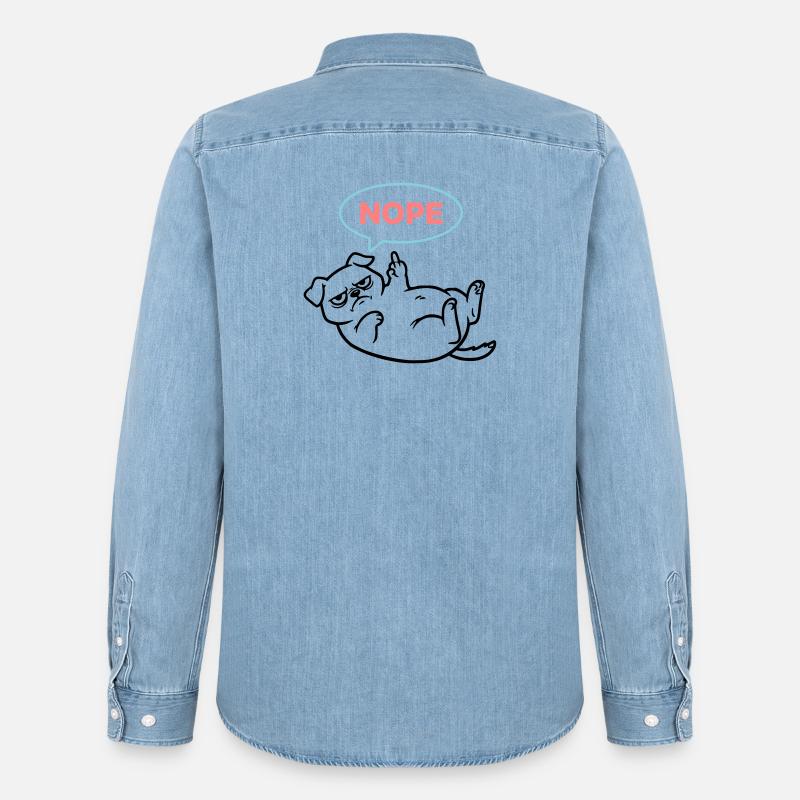  Mops Hund Comic Bunt Outline - Männer Jeanshemd Organic von Stanley/Stella - verwaschenes Hellblau