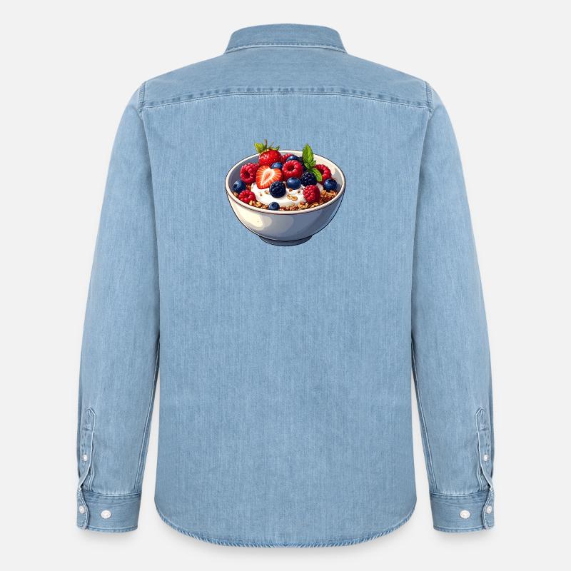 Ciotola di muesli con yogurt e frutti di bosco - Camicia in denim uomo bio di Stanley/Stella - azzurro chiaro slavato