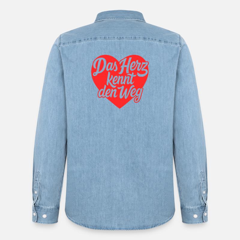 Das Herz kennt den Weg - Männer Jeanshemd Organic von Stanley/Stella - verwaschenes Hellblau